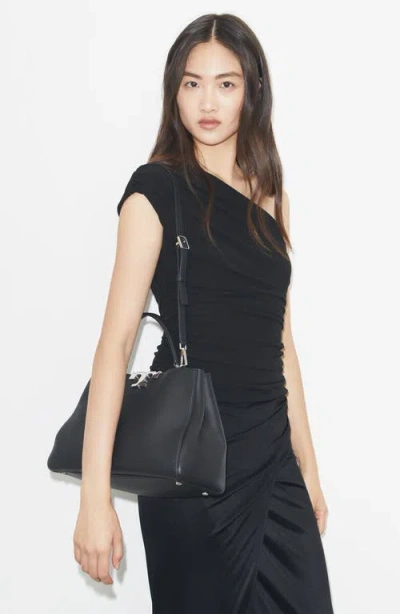 Tory Burch Eleanor Pebbled Leather Satchel Shoulder Bag In Black