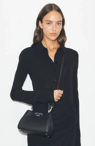Tory Burch Eleanor Pebbled Leather Satchel Shoulder Bag In Black