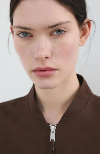 Mango Linen & Cotton Bomber Jacket In Brown