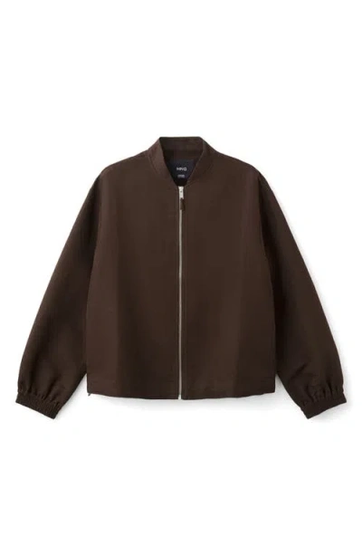 Mango Linen & Cotton Bomber Jacket In Brown