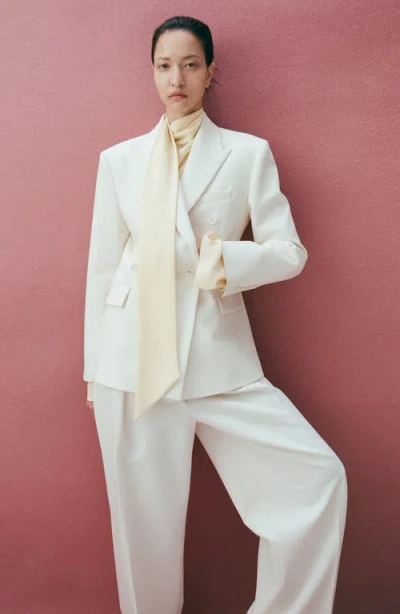 Mango Fitted Double Breasted Blazer In Neutral