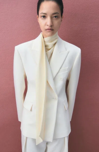 Mango Fitted Double Breasted Blazer In Neutral