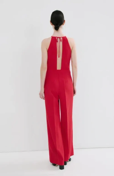 Mango Open Back Halter Neck Jumpsuit In Red