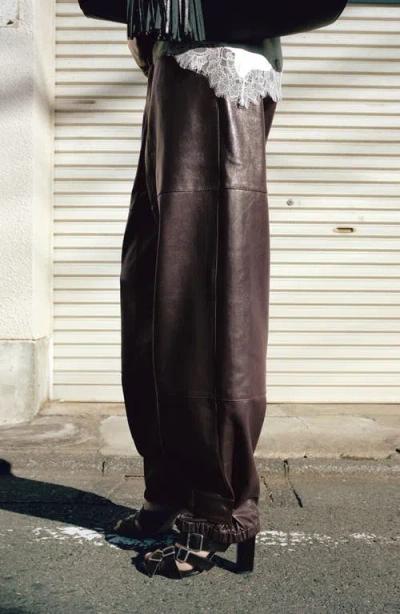 Mango Button Hem Leather Pants In Burgundy