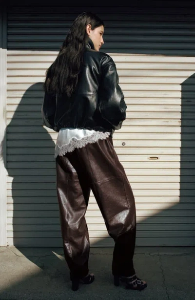 Mango Button Hem Leather Pants In Burgundy