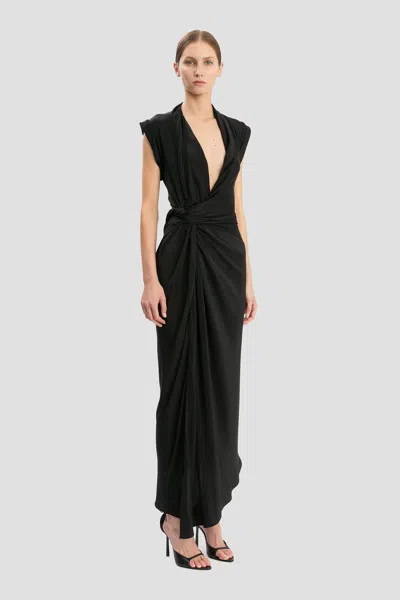 Victoria Beckham Asymmetric Twisted Silk Slit Maxi Dress In Black