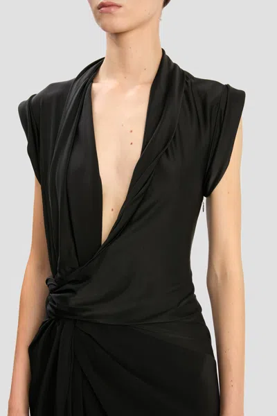 Victoria Beckham Asymmetric Twisted Silk Slit Maxi Dress In Black