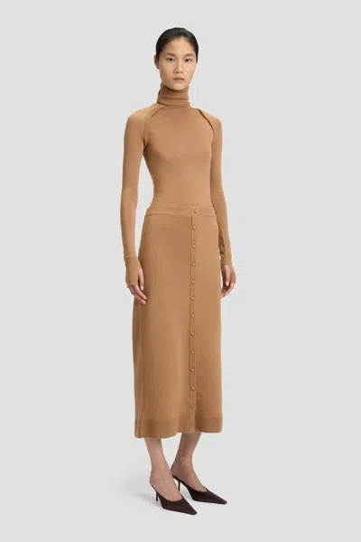 Victoria Beckham Button Midi Skirt In Camel In Neutral