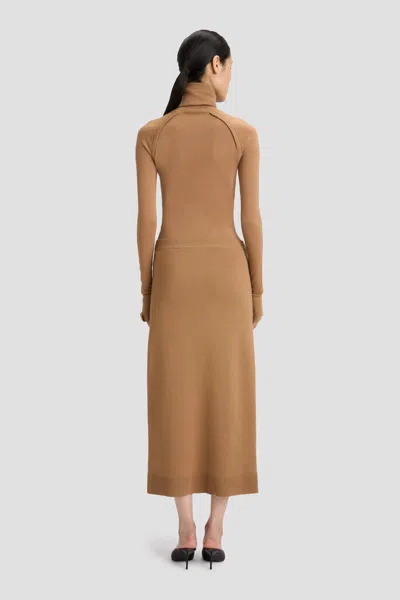 Victoria Beckham Button Midi Skirt In Camel In Neutral