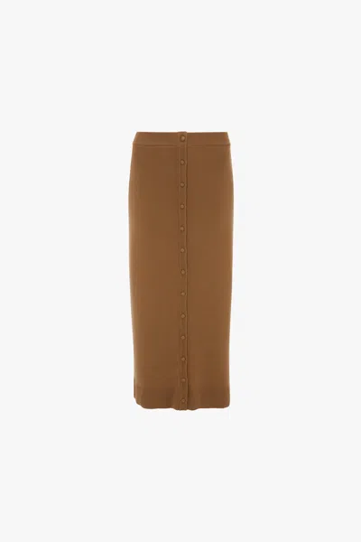 Victoria Beckham Button Midi Skirt In Camel In Neutral