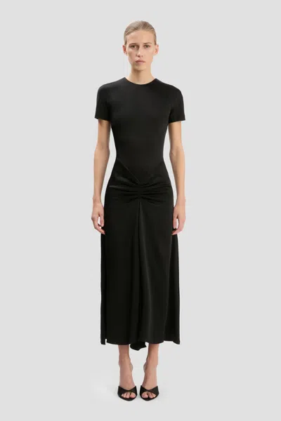 Victoria Beckham Womens Gathered Short-sleeve Stretch-woven Midi Dress Black