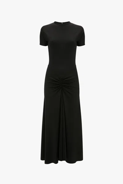 Victoria Beckham Womens Gathered Short-sleeve Stretch-woven Midi Dress Black