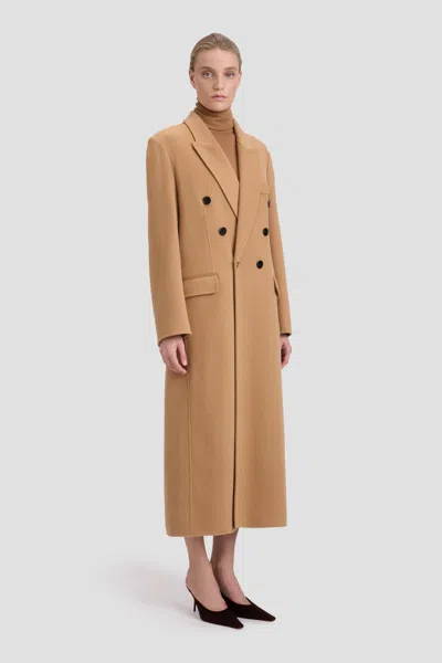 Victoria Beckham Womens Camel Double Faced Peak-lapels Wool And Cashmere Coat In Brown