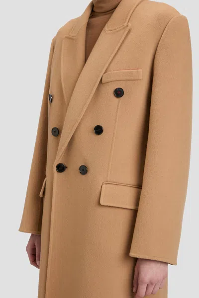 Victoria Beckham Womens Camel Double Faced Peak-lapels Wool And Cashmere Coat In Brown