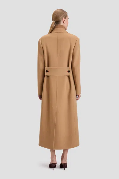 Victoria Beckham Womens Camel Double Faced Peak-lapels Wool And Cashmere Coat In Brown