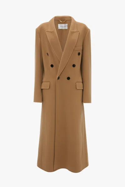 Victoria Beckham Womens Camel Double Faced Peak-lapels Wool And Cashmere Coat In Brown