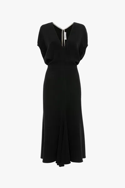 Victoria Beckham Womens Black Blouson-sleeve Fluid-cady Midi Dress In Black