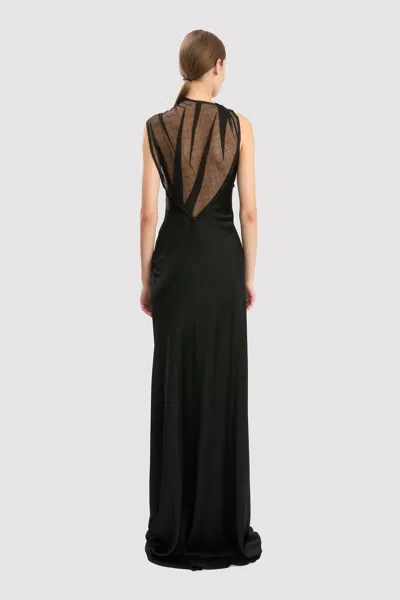 Victoria Beckham Asymmetric Mesh Trim Trumpet Gown In Black