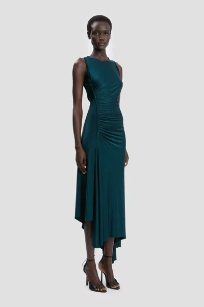Victoria Beckham Womens Dark Teal Twist Asymmetric-hem Woven Midi Dress In Green