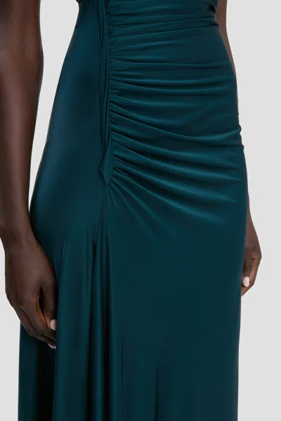 Victoria Beckham Womens Dark Teal Twist Asymmetric-hem Woven Midi Dress In Green