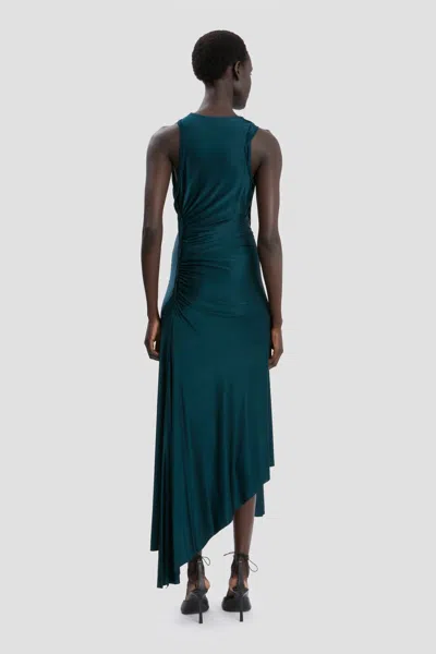 Victoria Beckham Womens Dark Teal Twist Asymmetric-hem Woven Midi Dress In Green