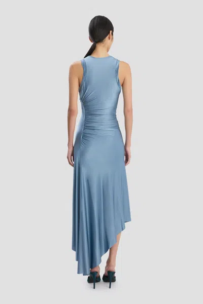 Victoria Beckham Womens Stone Twist Asymmetric-hem Woven Midi Dress In Blue