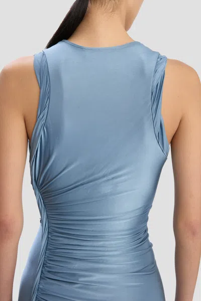 Victoria Beckham Womens Stone Twist Asymmetric-hem Woven Midi Dress In Blue