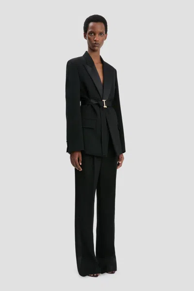 Victoria Beckham Womens Black Single-breasted Belted Tailored Wool-blend Jacket