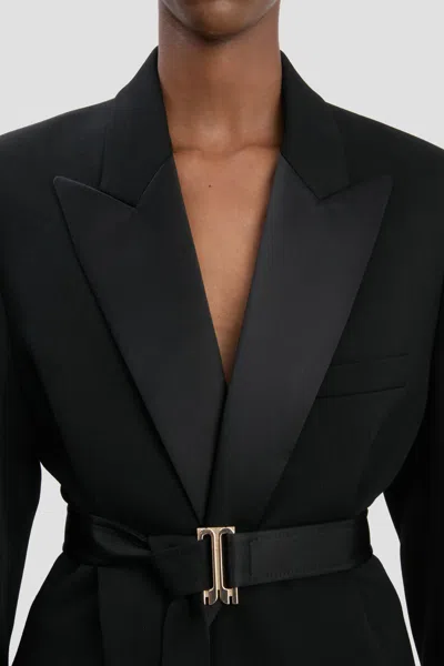 Victoria Beckham Womens Black Single-breasted Belted Tailored Wool-blend Jacket