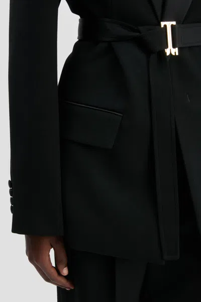 Victoria Beckham Womens Black Single-breasted Belted Tailored Wool-blend Jacket