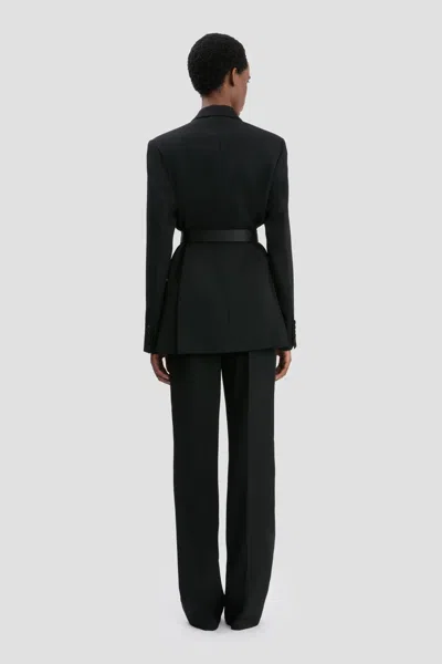 Victoria Beckham Womens Black Single-breasted Belted Tailored Wool-blend Jacket