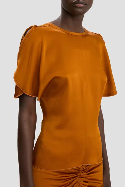 Victoria Beckham Womens Draped Sleeve Satin Top Bronze In Orange