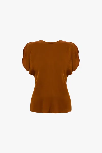 Victoria Beckham Womens Draped Sleeve Satin Top Bronze In Orange