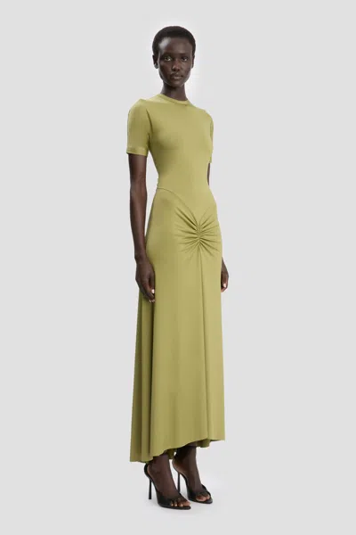 Victoria Beckham Gathered Waist Midi Dress With Knotted Detail In Green