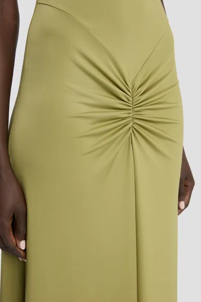 Victoria Beckham Gathered Waist Midi Dress With Knotted Detail In Green