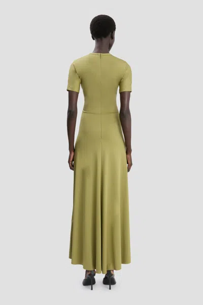 Victoria Beckham Gathered Waist Midi Dress With Knotted Detail In Green