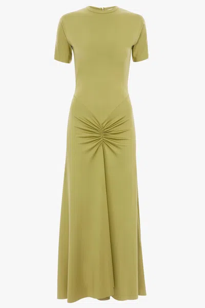 Victoria Beckham Gathered Waist Midi Dress With Knotted Detail In Green