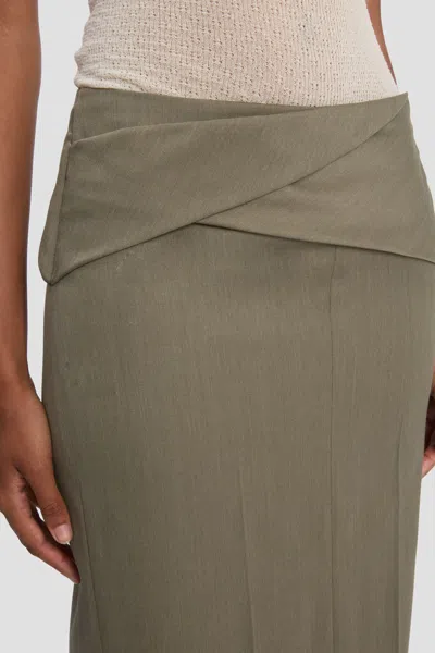Victoria Beckham Belted Wool-blend Twill Midi Skirt In Brown