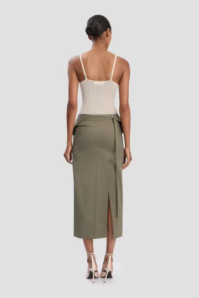 Victoria Beckham Belted Wool-blend Twill Midi Skirt In Brown