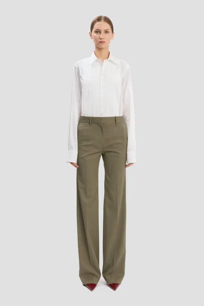 Victoria Beckham Tailored Straight Leg Trouser In Sage Melange In Green