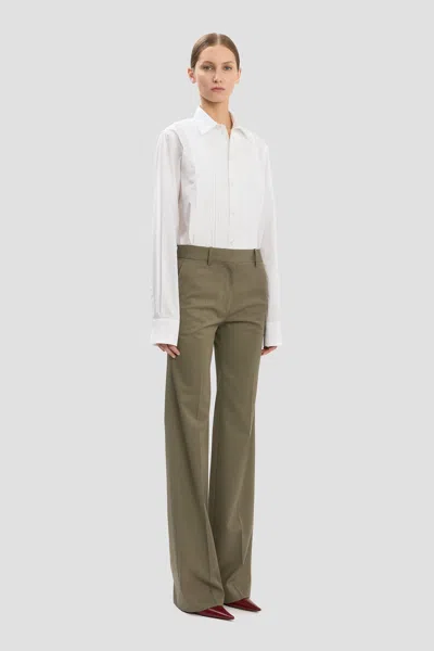 Victoria Beckham Tailored Straight Leg Trouser In Sage Melange In Green