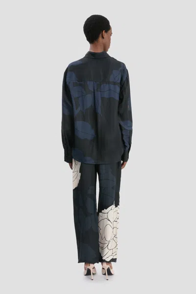 Victoria Beckham Floral Shirt Long Sleeves Collared Neck Pocket In Blue