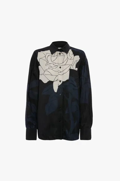 Victoria Beckham Floral Shirt Long Sleeves Collared Neck Pocket In Blue