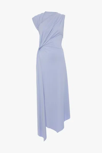 Victoria Beckham Sleeveless Twisted Asymmetric Midi Dress In Blue