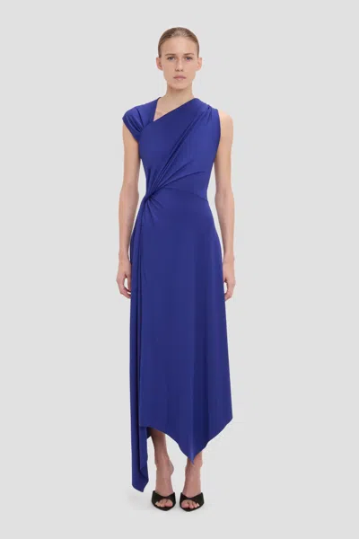 Victoria Beckham Cap Sleeve Midi Dress In Bright Indigo In Blue