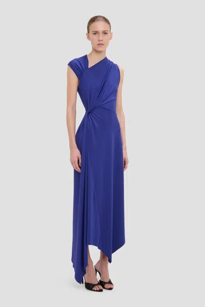 Victoria Beckham Cap Sleeve Midi Dress In Bright Indigo In Blue