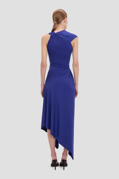 Victoria Beckham Cap Sleeve Midi Dress In Bright Indigo In Blue
