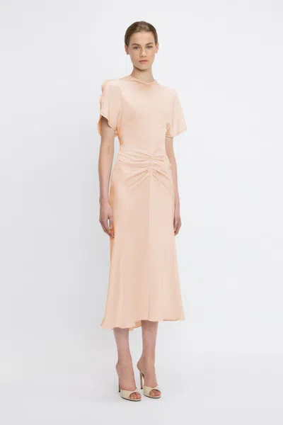 Victoria Beckham Eve Gathered-waist Satin Midi Dress In Pink
