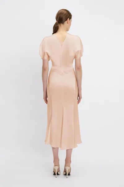 Victoria Beckham Eve Gathered-waist Satin Midi Dress In Pink