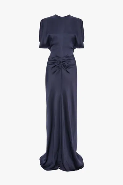 Victoria Beckham Womens Eclipse Isabella Ruched Satin Gown In Blue